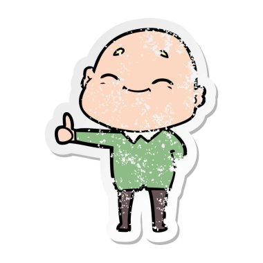 bir mutlu karikatür kel adamın sıkıntılı etiket