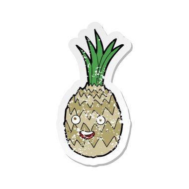 bir karikatür mutlu ananas Retro sıkıntılı etiket
