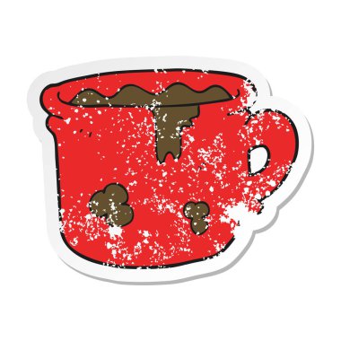 Retro etiket bir çizgi film eski kahve Kupası sıkıntılı