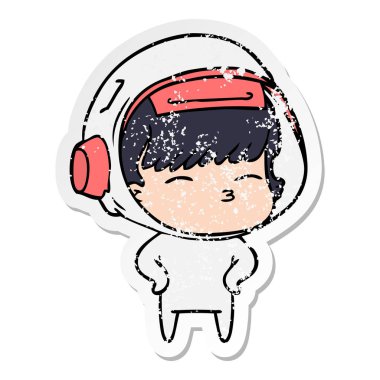 bir çizgi film meraklı astronotun sıkıntılı etiket