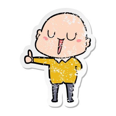 bir mutlu karikatür kel adamın sıkıntılı etiket