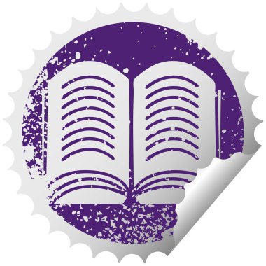 açık bir kitap sıkıntılı dairesel peeling etiket sembolü