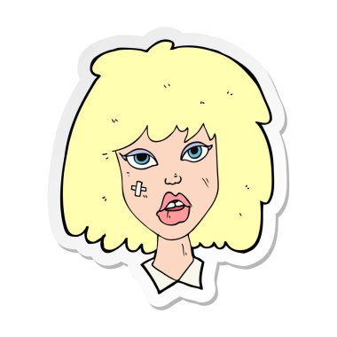 yaralı yüzü olan bir çizgi film kadının etiket