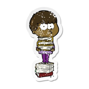 çizgi film meraklı bir çocuk kitap dolu, sıkıntılı etiket