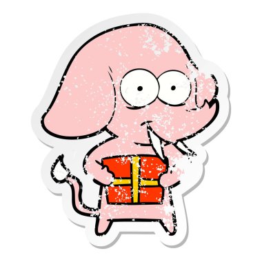 sıkıntılı etiket hediye ile mutlu çizgi fil