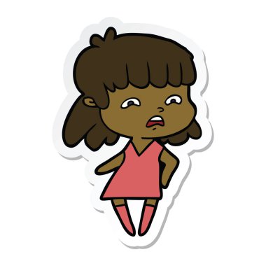 çizgi film endişeli bir kadın etiketi