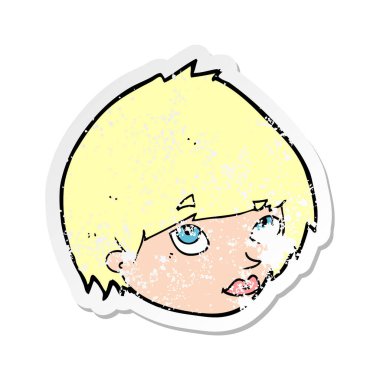 ararken bir çizgi film kadın yüzü Retro sıkıntılı etiket