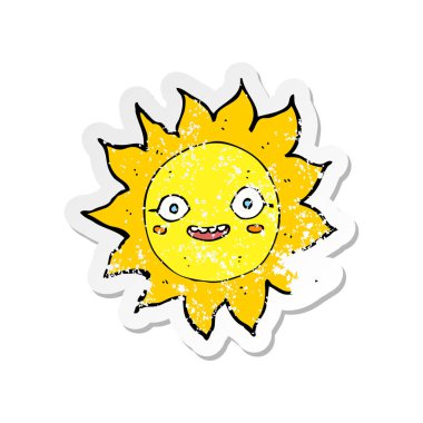 bir karikatür mutlu güneş Retro sıkıntılı etiket