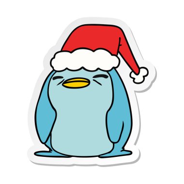 Noel etiket karikatür kawaii Penguin el çekilmiş