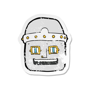 Retro sıkıntılı Etiket cartoon robot baş