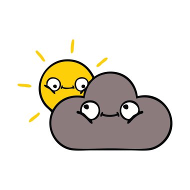 bir fırtına bulutu ve güneş sevimli çizgi