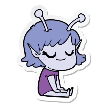 gülümseyen bir uzaylı kız çizgi film etiketi