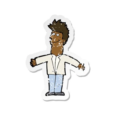 karikatür mutlu bir adamın Retro sıkıntılı etiket