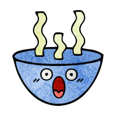 Retro grunge doku karikatür tas sıcak çorba