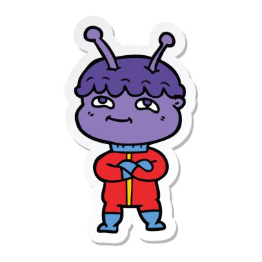 bir dostu karikatür spaceman etiket