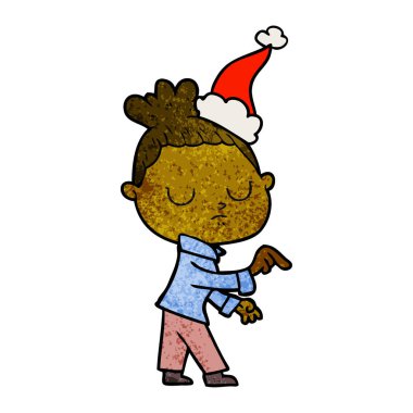 Noel Baba şapkası giyen sakin bir kadının dokulu çizgi film