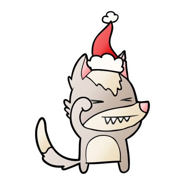 yorgun kurt degrade çizgi film giyen Noel Baba şapkası