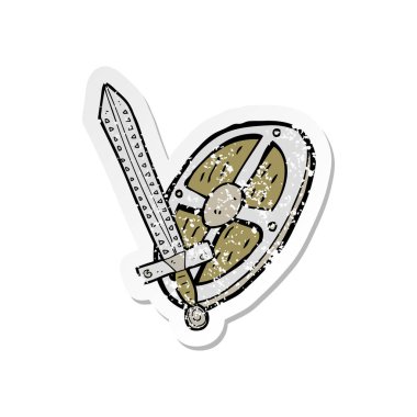 bir çizgi film kalkan Retro sıkıntılı etiket