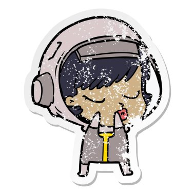 bir utangaç çizgi film güzel astronot kızın sıkıntılı etiket