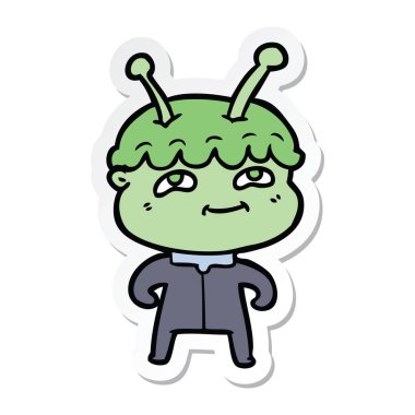 bir dostu karikatür spaceman etiket