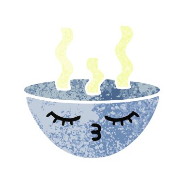 Retro illüstrasyon stil karikatür bir kase sıcak çorba