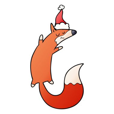 Noel Baba şapkası giyen bir atlama Fox degrade çizgi film el çekilmiş