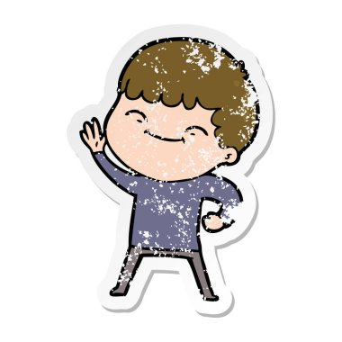 bir çizgi film gülümseyen çocuk sıkıntılı etiket