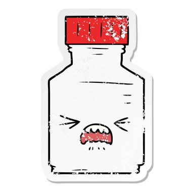 sıkıntılı etiket, bir çizgi film hap kavanozu