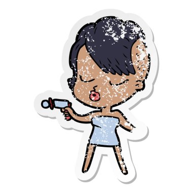 bir çizgi film güzel yeniyetme kızın sıkıntılı etiket