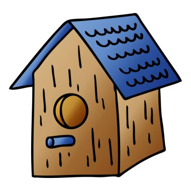 elle çizilmiş degrade çizgi film doodle bir ahşap kuş evin