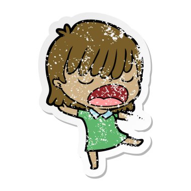 yüksek sesle konuşuyor karikatür kadının sıkıntılı etiket