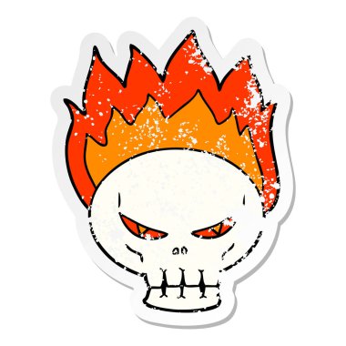 bir çizgi film yanan kafatası sıkıntılı etiket