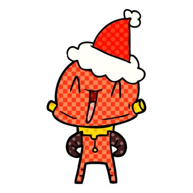 Noel Baba şapkası giyen bir robot çizgi roman tarzı gösteren resim