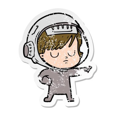 bir çizgi film astronot kadının sıkıntılı etiket