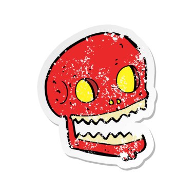 bir çizgi film ürkütücü kafatası Retro sıkıntılı etiket