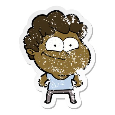 karikatür mutlu bir adamın sıkıntılı etiket