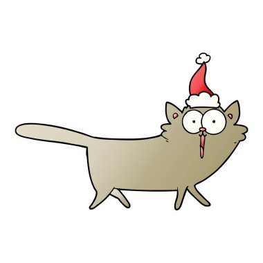 Noel Baba şapkası giyen bir kedi degrade çizgi film