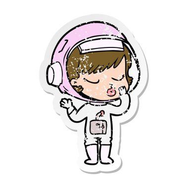 bir çizgi film güzel astronot kızın sıkıntılı etiket