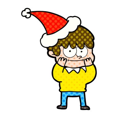 Noel Baba şapkası giyen bir adam çizgi roman tarzı Illustration mutlu el çekilmiş