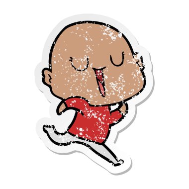 bir mutlu karikatür kel adamın sıkıntılı etiket