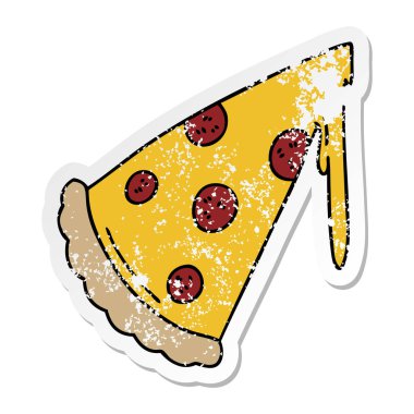 ilginç bir el sıkıntılı etiket çizilmiş karikatür dilim pizza