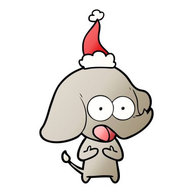 Noel Baba şapkası giyen bir filin degrade çizgi film sevimli el çekilmiş