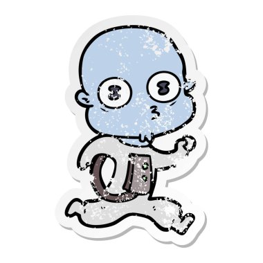 çalışan bir çizgi film garip kel spaceman sıkıntılı etiket