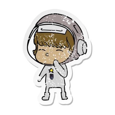 bir çizgi film meraklı astronotun sıkıntılı etiket