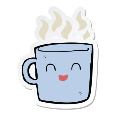 sevimli kahve Kupası çizgi film etiketi