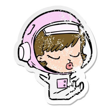 bir çizgi film güzel astronot kızın sıkıntılı etiket