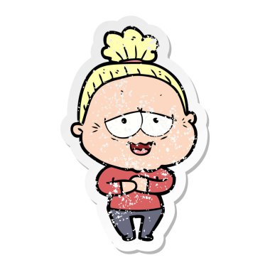 bir karikatür mutlu yaşlı bayan sıkıntılı etiket