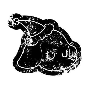 Noel Baba şapkası giyen bir fil yüz karikatür sıkıntılı simgesi