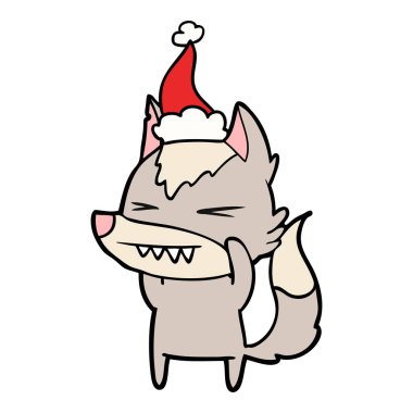 kızgın kurt çizgi çizme giyen Noel Baba şapkası