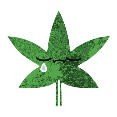 Retro illüstrasyon stil çizgi film marihuana yaprağı